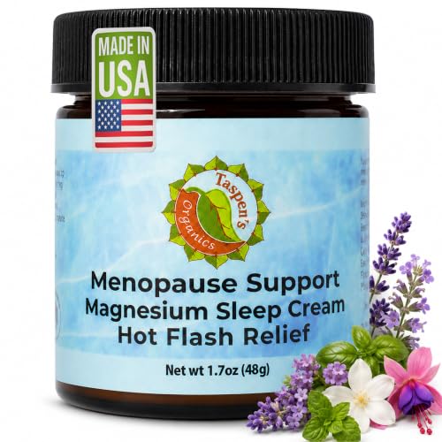 Taspen's Organics Menopause Support Magnesium Sleep Cream – Natural Cooling Relief for Hot Flashes & Night Sweats | Promotes Relaxation & Sleep | Flower Essence & Botanical Formula (1.7 oz)