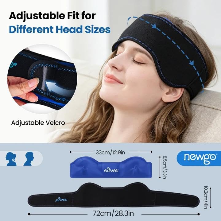 NEWGO Headache Ice Pack, Adjustable Head Wrap for Migraines, FSA Eligible | Reusable Hot and Cold Pack, Head Ice Wrap for Sinus Pain, Chemo Discomfort, Hot Flash Relief, Gift for Mom or Her