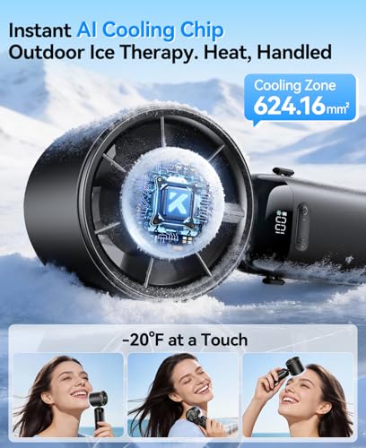 KIMMOO Handheld Portable Turbo Fan with Ice Cooler, Powerful 21000 RPM, Speed (1-199), Up to 14Hrs Cooling, Rechargeable Personal Fan, Small Pocket Hand Fans for Travel/Outdoor/Home/Office (Black)