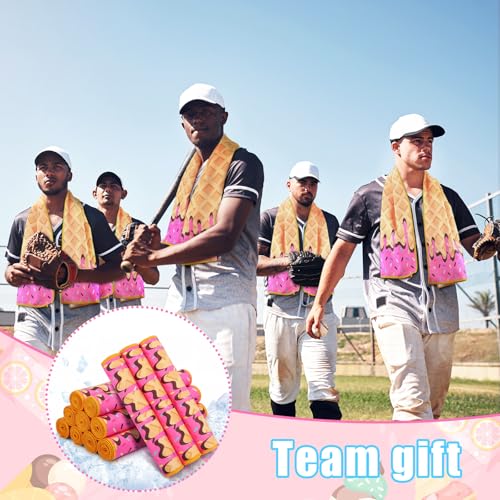 Peryiter 12 Pcs Baseball Ice Cream Drip Cooling Towel Microfiber Absorbent Lightweight Sport Cooling Towel Sweat Sport Rags for Baseball Team Coach Gifts Event Yoga Running Gym(Pink,40 x 12 Inch)