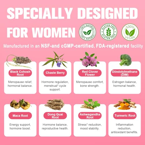 40-in-1 Menopause Supplements for Women, Multibenefit & Complete Black Cohosh for Hot Flashes, Night Sweats & Hormone Balance, w/ Probiotics, DIM, Vitex, Dong Quai, Red Clover and More, 120 Vegan Caps