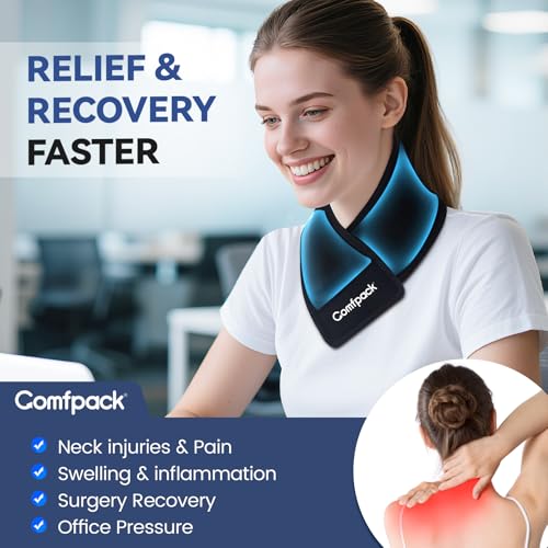Neck Ice Pack Wrap, Flexible Gel Ice Pack for Neck, Wrists, Head | Hot & Cold Compress Long Ice Pack for Injuries, Sore Neck, Tonsillectomy, Thyroidectomy, Surgery Recovery, Office Pressure