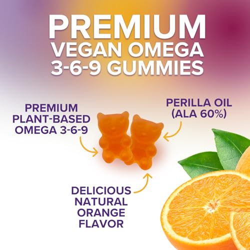 Omega 3 6 9 Gummies - Vegan Omega 3 Supplement Gummy - Essential Fatty Acids Oil 369 Complex Heart Support & Brain Support for Women, Men & Pregnancy, Fish Free Non-GMO, Orange Flavored - 120 Gummies