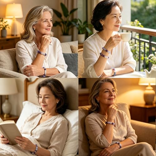 Menopause Bracelet for Women - Natural Crystal Elastic Bracelet, Hot Flashes & Anxiety Relief, Calming Balance Bracelet for Menopause's Support, Hormone Balance Jewelry Gift for Her