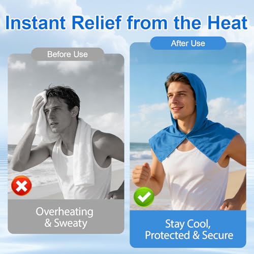 1 Pack Cooling Hoodie Towels for Neck and Face, UPF 50 Sun Protection & Instant Cooling Towels for Hot Weather, Soft Breathable Towel for Work Out, Sport, Gym, Camping & More Activities