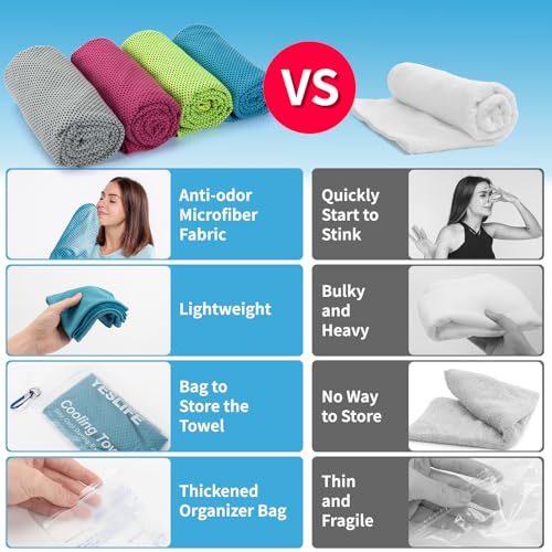 YESLIFE Cooling Towels, 4-Pack 40"x12", Multicolor Set A | Microfiber gym towels, soft breathable neck wrap, cooling towel for yoga running sport camping, Multicolor, 4-pack