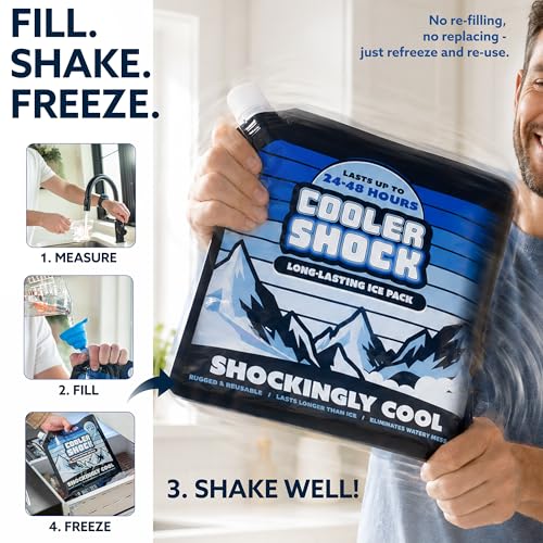 Cooler Shock Reusable Ice Packs for Cooler - Long Lasting Cold Freezer Packs for Coolers and Lunch Boxes - Cooler Ice Packs for Camping Gear, Fishing, Road Trips, Beach Must Haves