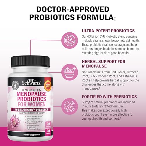 Menopause Supplements for Women - 40B CFU Menopause Probiotics for Women | Support for Hot Flashes Night Sweats Mood Swings and Balance - Non-GMO, 60 Easy-Swallow Capsules, 30 Servings