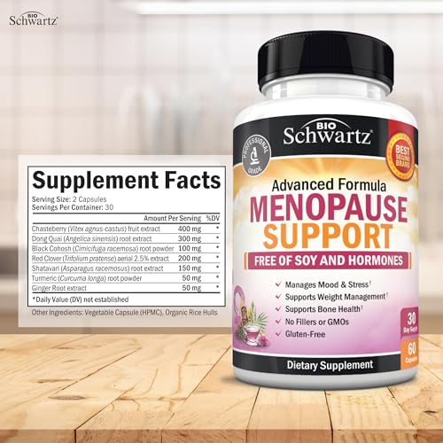 Herbal Menopause Support for Women - Supports Healthy Mood and Balance | Milk Thistle Chasteberry Black Cohosh Red Clover Turmeric Ginger - Menopause Supplements for Women - 60 Veggie Capsules