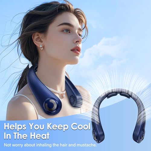 Portable Neck Fan with Neck Support, 5 Speeds, Lightweight, Rechargeable Personal Hands Free Wearable Neck Fans that Blow Cold Air for Hot Flashes, Disneyland, Travel Essentials, Gifts for Men Women