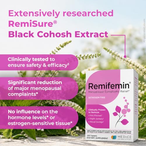 Remifemin Menopause Symptoms Relief - Clinically Proven Ingredients - Menopause Supplements - Black Cohosh - Estrogen-Free - Made in Germany - 120 Tablets