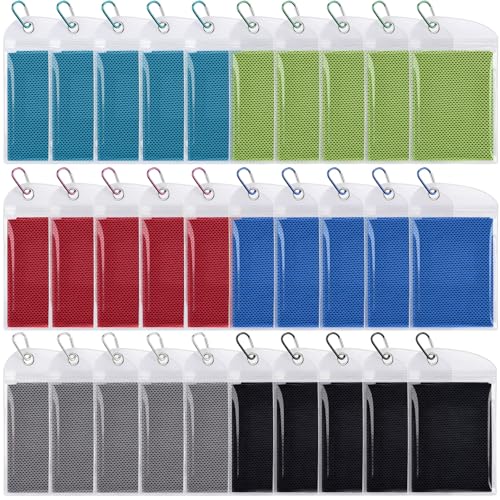 Honoson 30 Pack Cooling Towels for Neck and Face, 27 x 16 Inch Cool Chilly Towels, Microfiber Reusable Sweat Rag with Pouch for School Sport Team, Athlete, Gym, Workout and Outdoor Use (Classic Color)