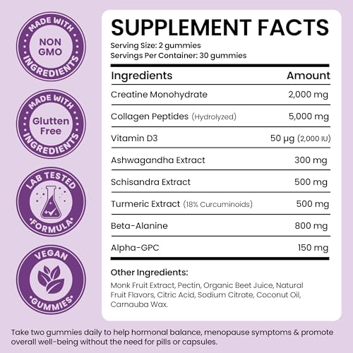 Menopause Gummies for Women for Hot Flashes, Night Sweats & Mood Swings | Menopause Gummy Vitamins, Relief for Night Sweats & Mood Swings, Helps Sleep Disruptions & Brain Function, 60 Vegan Gummies