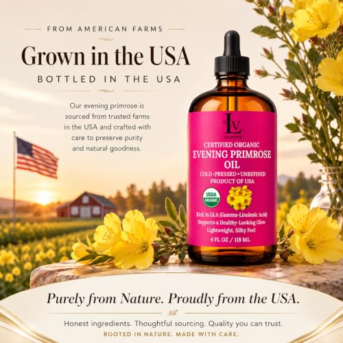 LILIVITE Evening Primrose Oil, Cold Pressed, Unrefined, USA Grown, 4 fl oz