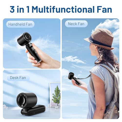 Lerat Portable Handheld Turbo Fan, 5 High-Speed Wind, Battery Operated, Up to 12H Runtime, 3 IN 1 Hand Fan with LED Display & Flashlight, Personal Cooling Fan for Travel, Outdoor, Beach Essentials