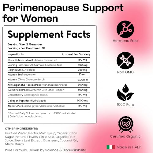 Perimenopause Supplements for Women - Menopause Relief Gummies for Night Sweats, Hot Flashes, Cycle Regulation & Hormonal Balance | Menopause Support with Multinutrient Formula | Cherry | 60 Count