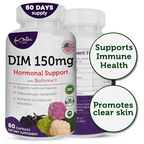 Women’s DIM Complex 150mg - Bioperine Estrogen Balancing Pills for Menopause & Hot Flashes Relief Support Hormonal Acne Powerful Supplement - 60 Capsules - Made in USA