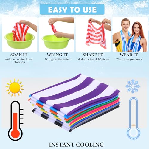 Hosuly 12 Pack 32 x 12 in Cooling Towels Bulk for Neck and Face Microfiber Ice Towel Sweat Towels Breathable Soft Chilly Towel Portable Cool Neck Rags for Sport Gym Workout