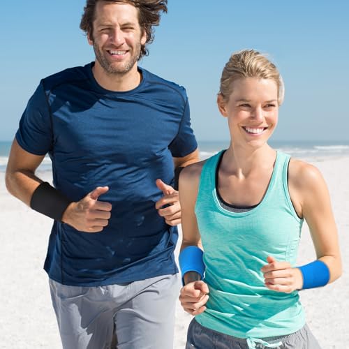 8 Pack Cooling Wristbands for Women Men Breathable Athletic Exercise Wrist Sweatband Quick Dry Sweat Heat Absorbing Wristbands for Tennis Outdoor Yoga Camping(Blue, Black, Gray, Rose Red)