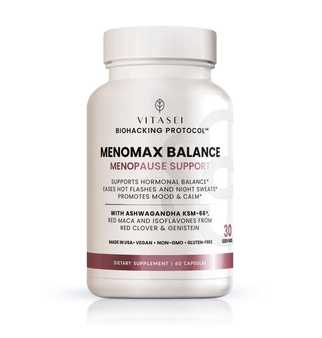 VITASEI Menomax Balance Menopause Support Supplement – 60 Capsules | Formulated with Ashawaganda, Vitamin B6, Red Maca, Red Clover & Genistein, Supports Hormonal Balance & Vitality for Women