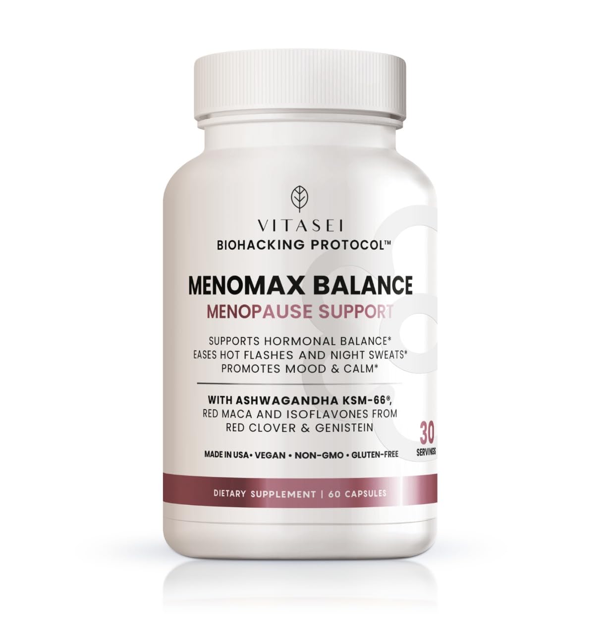 VITASEI Menomax Balance Menopause Support Supplement – 60 Capsules | Formulated with Ashawaganda, Vitamin B6, Red Maca, Red Clover & Genistein, Supports Hormonal Balance & Vitality for Women