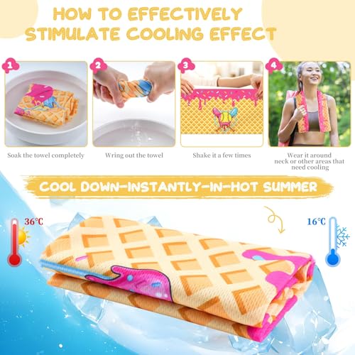 12 Pcs 40"x12" Softball Ice Cream Drip Cooling Towels | Sweat Absorbent Cooling Towels for Coach & Team Gifts, Youth Sports, Gym, Beach, Pool & Hot Weather Party Favors