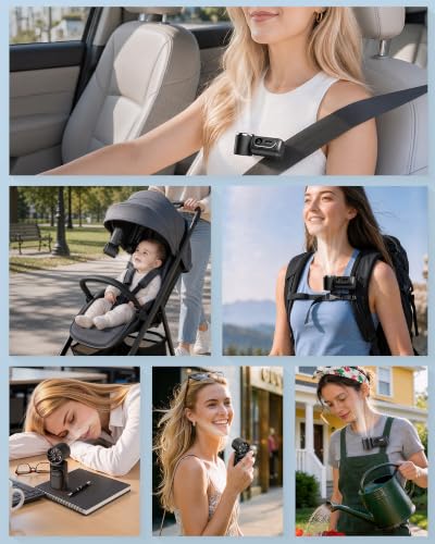 Mini Clip on Fan Handheld, 3000mAh Rechargeable Portable Fan with LED Display, 3-in-1 Personal Cooling Fan, 4 Speeds Quiet USB C Fan for Stroller Desk Travel Camping Office for Women Men Kids, Black