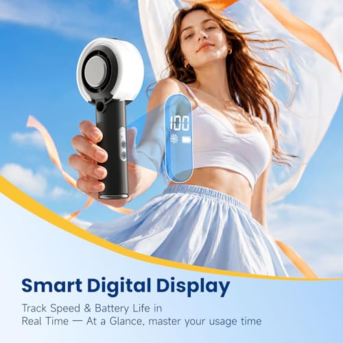 HandFan 5000mAh Portable Turbo Misting Fan, High Speed Handheld Ice Cooling Fan, Spray Water Mist Fans, Mini Hand Fans Rechargeable, 100 levels Adjustable, for Summer Travel Concerts Disney(Black)