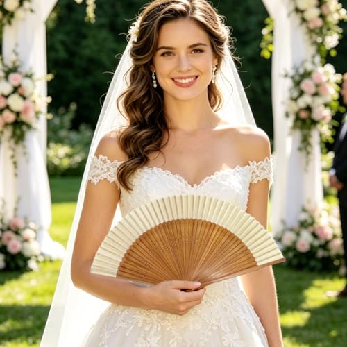 Hand Held Fan for Women Japanese Vintage Bamboo for Hot Flashes, Summer Cooling, Festivals, Church, Dancing,Performance, Gift,White