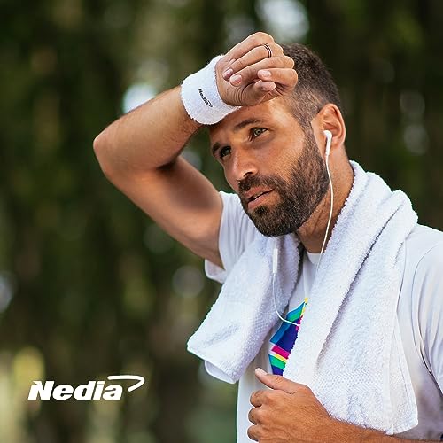 Nedia Cooling Wristbands Cotton Sweatband for Men and Women, Ice Gel Pack Inserts Keeps You Cool in Hot Weather Play, Sweat Absorbing Athletic Terry Cloth, for Tennis, Basketball, Running, More