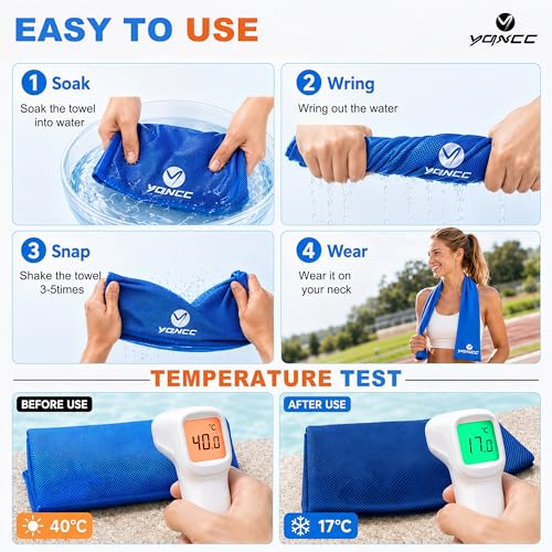 YQXCC 4 Pack Cooling Towels (47"x12"), Ice Cool Towels for Neck & Face | Soft Breathable Microfiber, Instant Cooling Neck Wraps, Ideal for Yoga, Golf, Gym, Running, Camping & Hot Weather