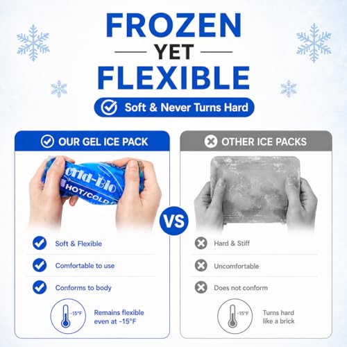 Gel Soft Flexible Ice Packs for Injuries, Reusable Cold Pack, Hot Cold Compress for Joint&Muscle Pain, Surgery Recovery, Inflammation, Swelling, Face, Head, Wrist, Ankle&Foot Injury, 4 Pack-5.1"x6.3"