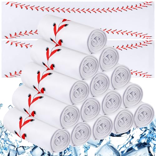 18 Pcs Cooling Towels 40"x12", White, Baseball | Baseball Cooling Towels, Baseball Swag Bag Stuffers, Team Gifts Bulk, Cool Rags for Extreme Heat Sport Training