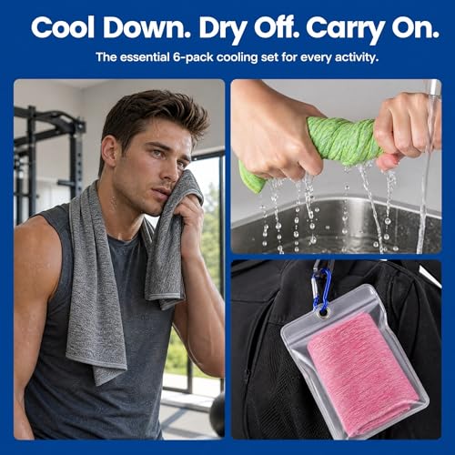 6 Pack Cooling Towel, Ice Towel for Neck, Hyper-Evaporative Cooling Towels for Yoga Sports Gym Running Workout Camping Outdoor Activities（6-Color Combination）