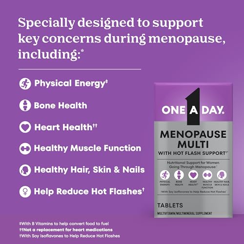 One A Day Women's Menopause Multivitamin, Menopause Support, 50 Count | Soy Isoflavones for hot flash support (3), Convenient daily tablet, For women 50+