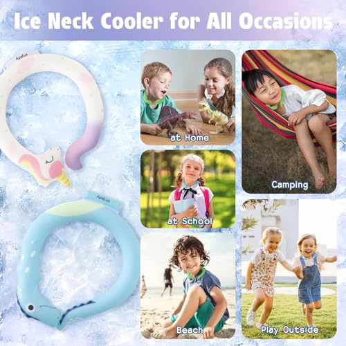 Neck Cooling Tube Kids Reusable Ice Ring Neck Cooler Tube for Kids Ice Ring Wearable Body Cooling Products for Outdoor Indoor, Relief for Hot Flashes and Summer (Pink Pony)