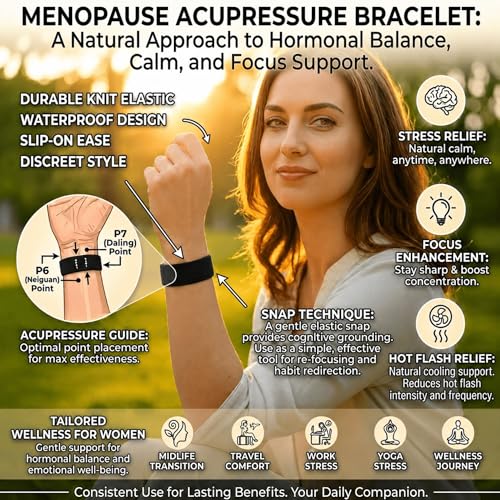 AcuBalance Women's Menopause Support Wristband, Black | Cooling Acupressure Bracelet, Hot Flashes Relief, Sleep & Mood, Stretch Slip-On Comfort