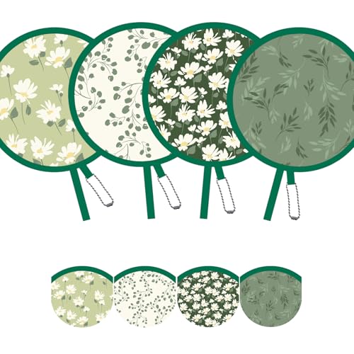 Spring Green Folding Fan – Floral Handheld Cooling Fan, Lightweight Foldable Travel Fan for Beach, Festival, Summer (Green)