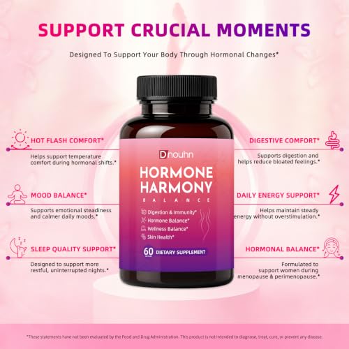 Hormone Harmony for Women – Natural Hormonal Balance Ashwagandha, Rhodiola, Support for Menopause Relief, Hot Flashes, Mood Swings Bloating Relief – 60 Capsules