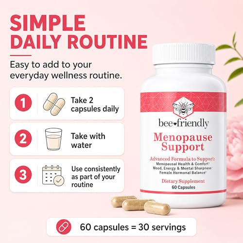 BeeFriendly® Menopause Supplements for Women, 60 Premium Capsules | Relief of Hot Flashes & Night Sweats, DIM, Black Cohosh, Ashwagandha KSM-66, Hormonal Balance Support