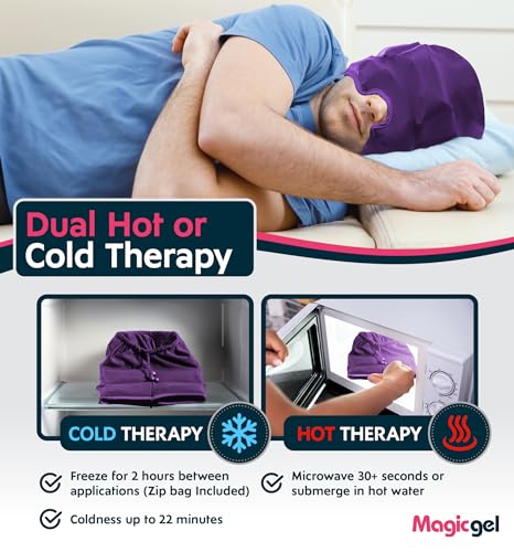 Magic Gel Migraine Ice Head Wrap - Real Migraine & Headache Relief | The Original Headache Cap | Cold, Comfortable, Dark & Cool; Endorsed by Physicians, Loved by Thousands - Purple
