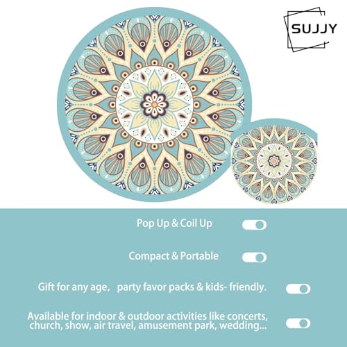 4 Pack Assorted Mandala Pattern Hand Fan Foldable, Multi-Role Round Handheld Fans for Travel, Events, Indoor & Outdoor (Mandala)