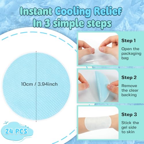 TrelaCo 24 Sheets Round Cooling Patches for Instant Relief from Heat Workouts Hot Flashes Hydrogel Patches Cooling Relief During Mild to Moderately Strenuous Activities