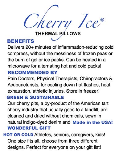 Cherry Ice Hot/Cold Therapy Square Pillow Blue Denim in Freezer Bag | First Aid, Joint Relief, Hot Flashes, Reduces Inflammation/Body Temp, Freezable-Microwavable-Washable FSA/FHA