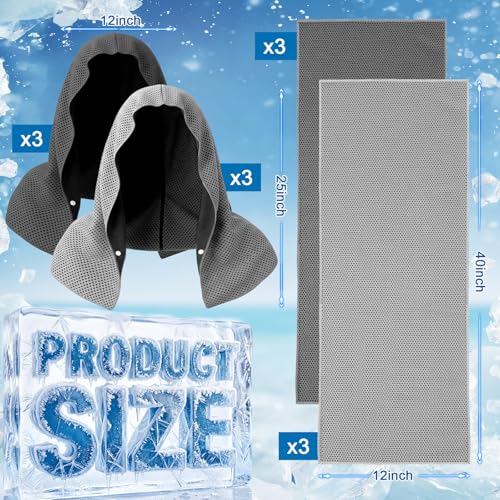 Honoson 12 Pcs Cooling Hooded Towels for Neck and Face UPF 50 Sun Protection Cooling Neck Wrap Breathable Ice Towels for Outdoor Work Running Fishing Gardening (Dark Gray,Light Gray)