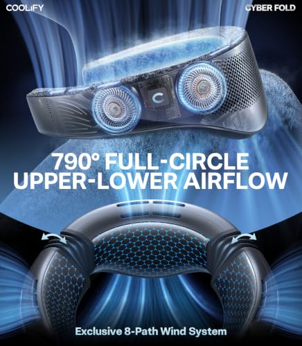 TORRAS COOLiFY 2026 Cyber Fold AI Neck Air Conditioner, Max Cooling Area | Neck & Face Cooler with Adjustable Strong Wind, Rechargeable Neck Fan for Travel Gift for Dad, Husband, Black
