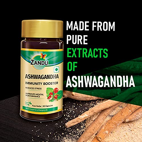 Zandu Ashwagandha Capsules (120 veg caps), Formulated with Pure Extracts of Ashwagandha, Immunity Booster, For Natural Body Strength, Stress Buster (Pack of 60 x 2)
