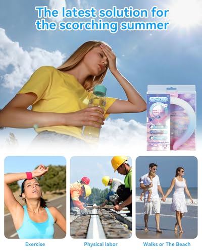 Neck Cooling Tube Wraps Ice Ring Neck Cooler Personal Ice Pack Wrap for Hot Weather Gel Reusable Wearable Gel Cooling for Summer Heat Hot Flashes Freezer Below 64.4℉