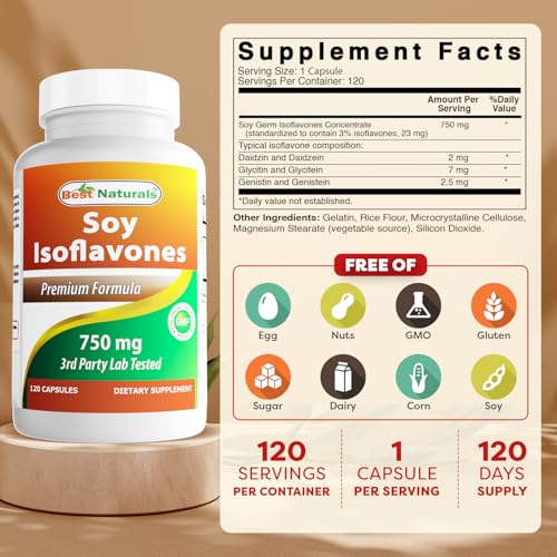 Best Naturals Best Naturals Soy Isoflavones for Women 750 Mg Capsules, 120 Count