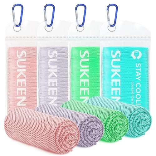 Sukeen 4'lü Paket Soğutucu Havlu (40"x12") Boyun ve Yüz İçin, Soğutucu Boyun Sargısı, Sıcak Havalar İçin Nefes Alabilen Soğutucu Havlu, Yoga, Spor, Golf, Spor Salonu, Kamp, Koşu, Fitness, Egzersiz İçin Ter Havlusu